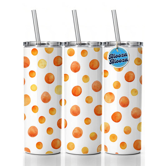 Orange Polka Dots Fun White Background Skinny Tumbler 20oz with Straw Insulated Water Bottle Gift