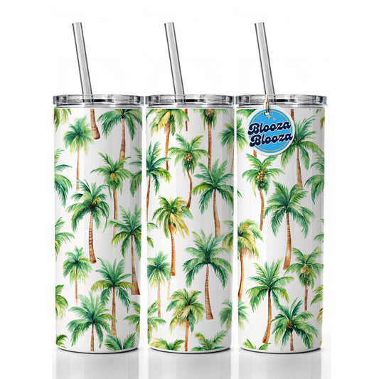 Palm Trees Pattern Watercolor Skinny Tumbler 20oz with Straw Insulated Water Bottle Gift