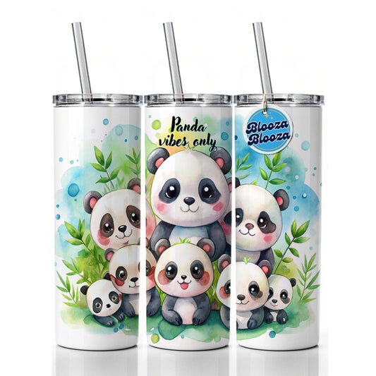 Panda Vibes Only Adorable Skinny Tumbler 20oz with Straw Insulated Water Bottle Gift
