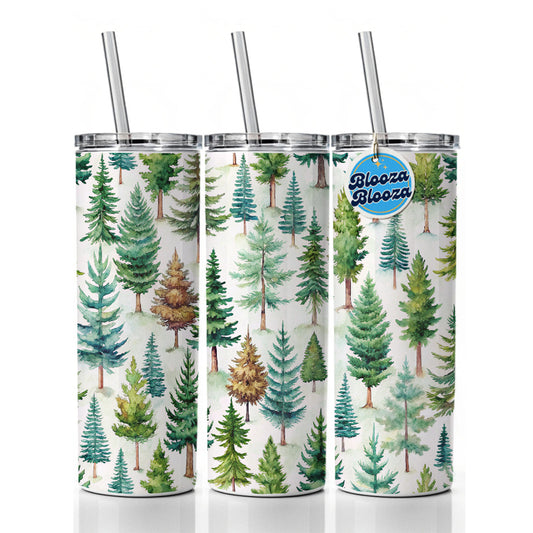 Pine Trees Forest Skinny Tumbler 20oz with Straw Insulated Water Bottle Gift