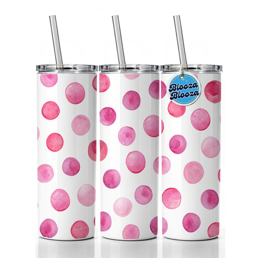 Pink Polka Dots White Background Skinny Tumbler 20oz with Straw Insulated Water Bottle Gift