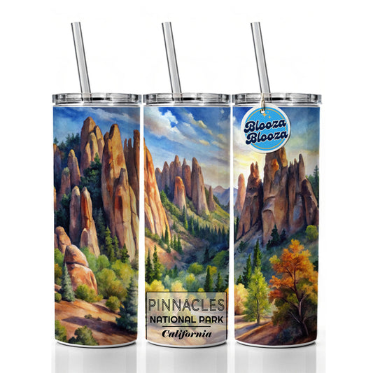 Pinnacles National Park California Watercolor Skinny Tumbler 20oz with Straw Insulated Water Bottle Gift