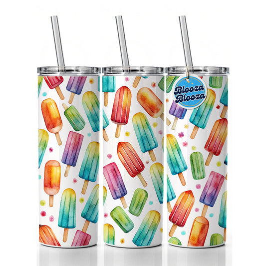 Popsicles Fun Colorful Skinny Tumbler 20oz with Straw Insulated Water Bottle Gift