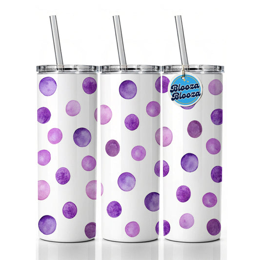 Purple Polka Dots Fun White Background Skinny Tumbler 20oz with Straw Insulated Water Bottle Gift
