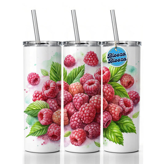 Raspberries Fruit Watercolor Skinny Tumbler 20oz with Straw Insulated Water Bottle Gift