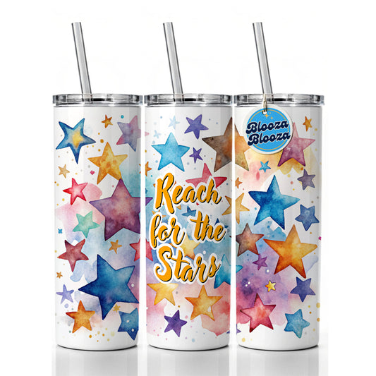 Reach For The Stars Inspirational Graduation Skinny Tumbler 20oz with Straw Insulated Water Bottle Gift