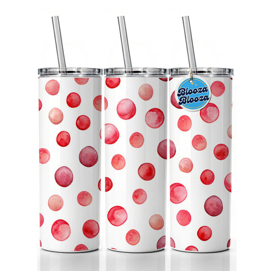 Red Polka Dots Fun White Background Skinny Tumbler 20oz with Straw Insulated Water Bottle Gift