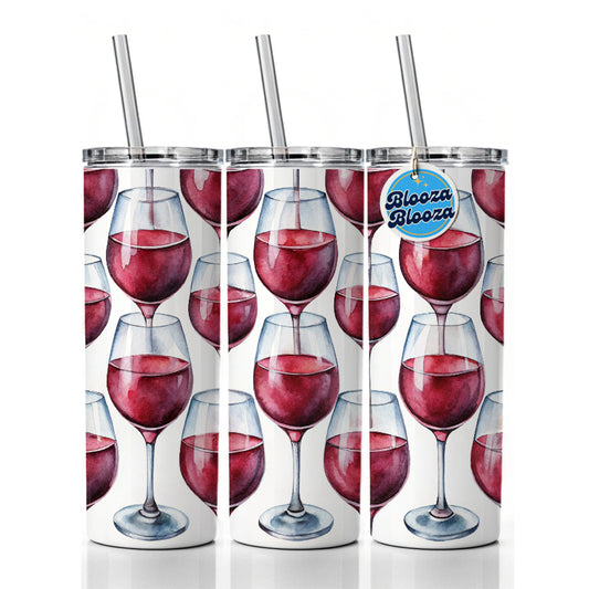 Red Wine Glasses Watercolor Skinny Tumbler 20oz with Straw Insulated Water Bottle Gift