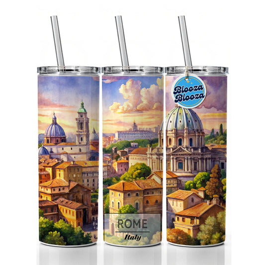 Rome Italy Travel City Watercolor Skinny Tumbler 20oz with Straw Insulated Water Bottle Gift