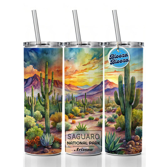 Saguaro National Park Cactus Arizona Watercolor Skinny Tumbler 20oz with Straw Insulated Water Bottle Gift