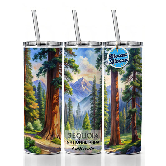 Sequoia National Park California Watercolor Skinny Tumbler 20oz with Straw Insulated Water Bottle Gift