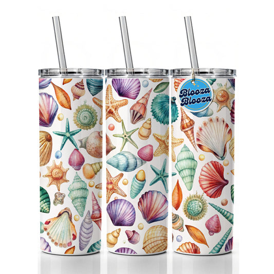 Shells Scattered Beach Skinny Tumbler 20oz with Straw Insulated Water Bottle Gift