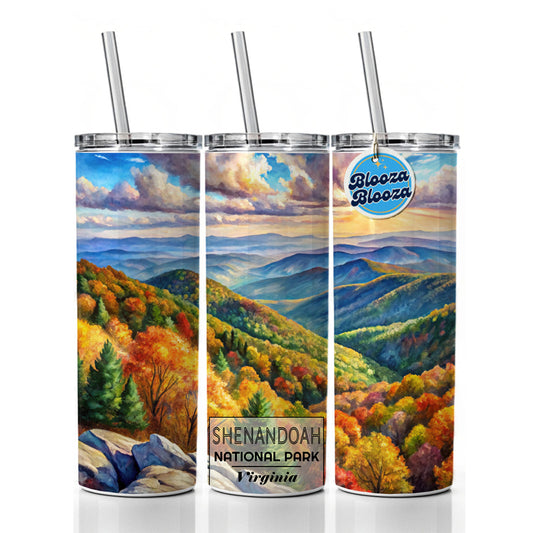 Shenandoah National Park Virginia Watercolor Skinny Tumbler 20oz with Straw Insulated Water Bottle Gift