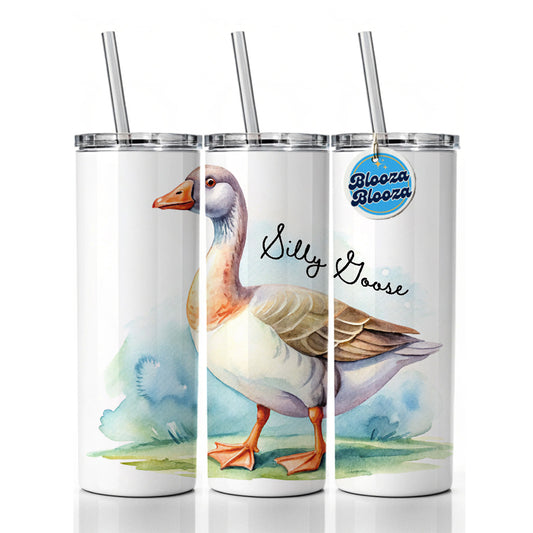 Silly Goose Funny Watercolor Skinny Tumbler 20oz with Straw Insulated Water Bottle Gift