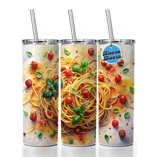 Spaghetti Pasta Italian Food Watercolor Skinny Tumbler 20oz with Straw Insulated Water Bottle Gift