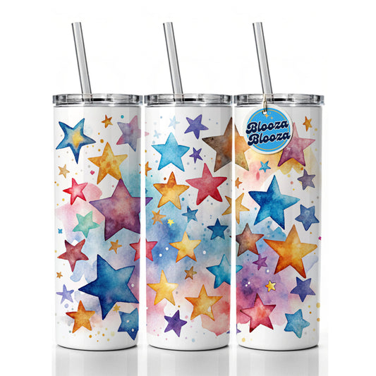 Stars Watercolor Skinny Tumbler 20oz with Straw Insulated Water Bottle Gift