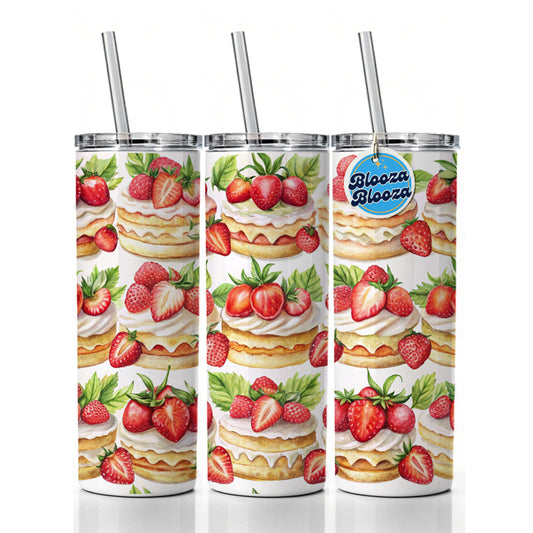 Strawberry Shortcake In A Row Skinny Tumbler 20oz with Straw Insulated Water Bottle Gift