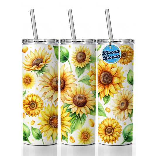 Sunflowers Scattered Watercolor Skinny Tumbler 20oz with Straw Insulated Water Bottle Gift