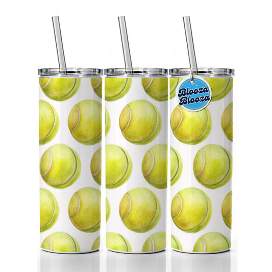 Tennis Balls In A Row Skinny Tumbler 20oz with Straw Insulated Water Bottle Gift
