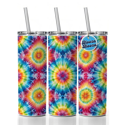 Tie Dye Pattern Fun Watercolor Skinny Tumbler 20oz with Straw Insulated Water Bottle Gift