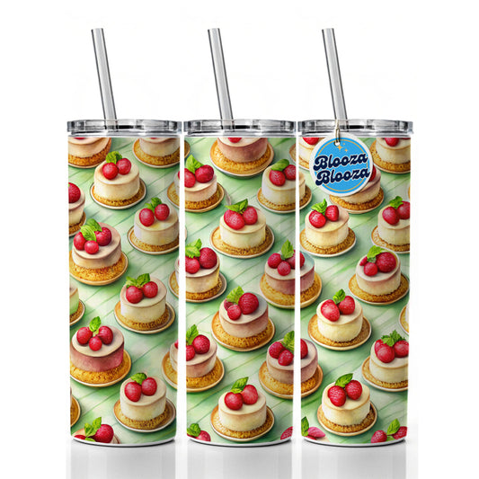 Tiny Cheesecakes On Plates In A Row Skinny Tumbler 20oz with Straw Insulated Water Bottle Gift