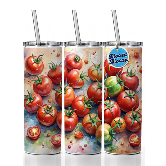 Tomatoes Watercolor Skinny Tumbler 20oz with Straw Insulated Water Bottle Gift