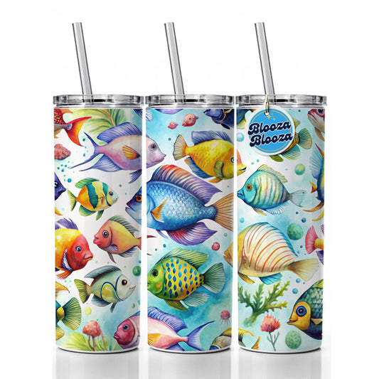 Tropical Fish Swimming Ocean Skinny Tumbler 20oz with Straw Insulated Water Bottle Gift