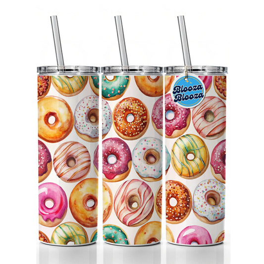 Variety Of Donuts Skinny Tumbler 20oz with Straw Insulated Water Bottle Gift