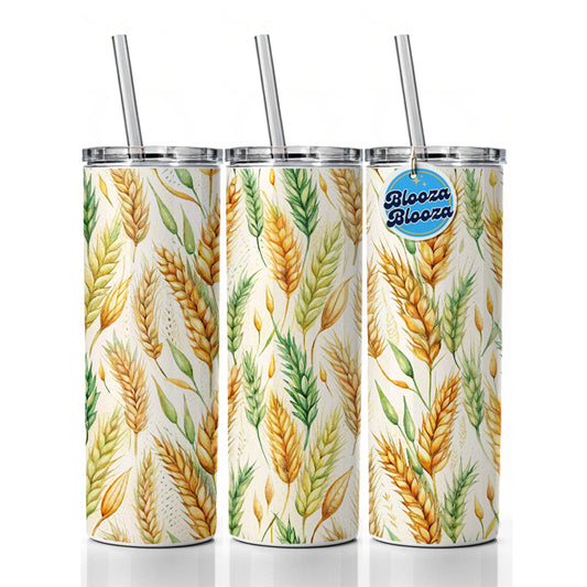 Wheat Watercolor Skinny Tumbler 20oz with Straw Insulated Water Bottle Gift