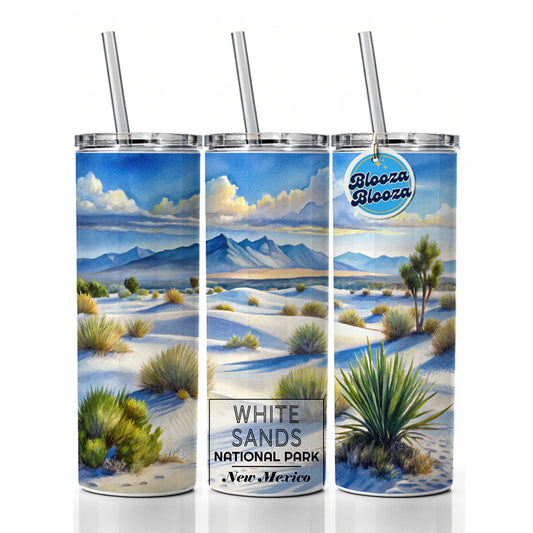 White Sands National Park Desert New Mexico Watercolor Skinny Tumbler 20oz with Straw Insulated Water Bottle Gift