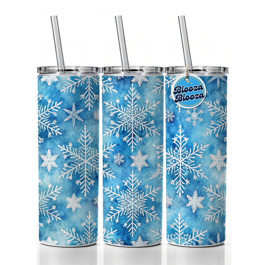 White Snowflakes Beautiful Winter Skinny Tumbler 20oz with Straw Insulated Water Bottle Gift