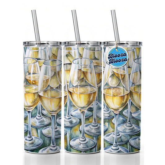 White Wine Glasses Chardonnay Skinny Tumbler 20oz with Straw Insulated Water Bottle Gift
