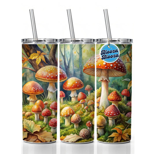 Woodland Mushrooms Watercolor Skinny Tumbler 20oz with Straw Insulated Water Bottle Gift