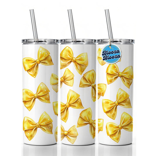 Yellow Coquette Bows Watercolor Skinny Tumbler 20oz with Straw Insulated Water Bottle Gift