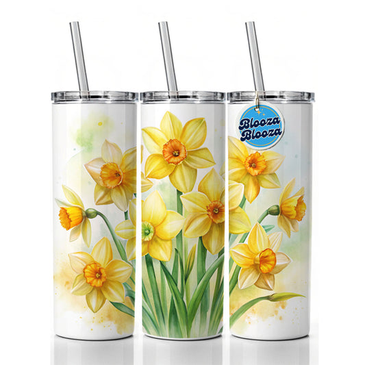 Yellow Daffodils Flowers Watercolor Skinny Tumbler 20oz with Straw Insulated Water Bottle Gift
