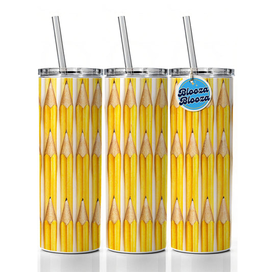 Yellow Pencils Teachers Artist Skinny Tumbler 20oz with Straw Insulated Water Bottle Gift