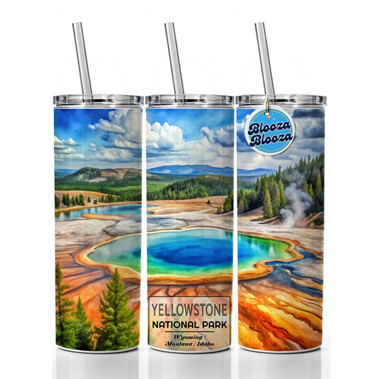 Yellowstone National Park Wyoming Montana Watercolor Skinny Tumbler 20oz with Straw Insulated Water Bottle Gift