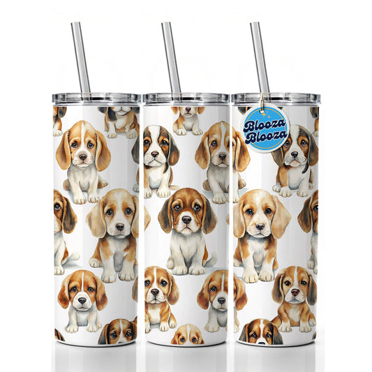 Adorable Puppies Dogs Skinny Tumbler 20oz with Straw Insulated Water Bottle Gift