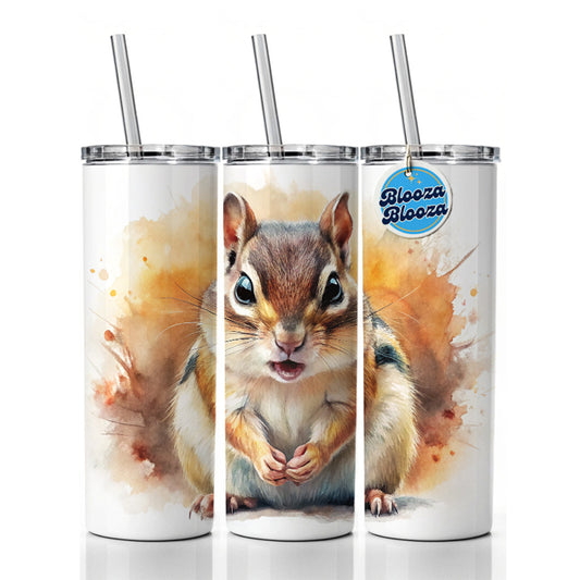 Angry Mad Chipmunk Watercolor Skinny Tumbler 20oz with Straw Insulated Water Bottle Gift