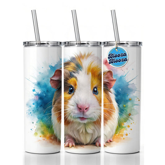 Angry Mad Guinea Pig Watercolor Skinny Tumbler 20oz with Straw Insulated Water Bottle Gift