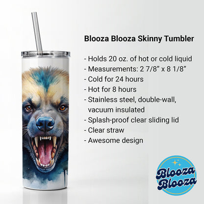Angry Mad Wolverine Watercolor Skinny Tumbler 20oz with Straw Insulated Water Bottle Gift