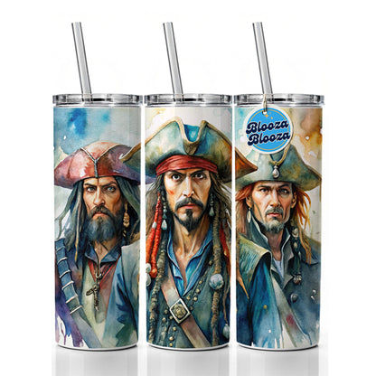 Angry Swashbuckling Pirates Watercolor Skinny Tumbler 20oz with Straw Insulated Water Bottle Gift