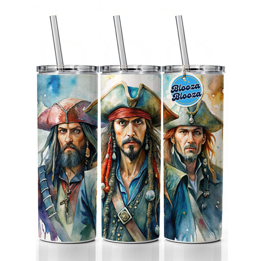 Angry Swashbuckling Pirates Watercolor Skinny Tumbler 20oz with Straw Insulated Water Bottle Gift