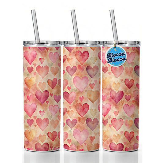 Antique Valentine's Day Hearts Pattern Skinny Tumbler 20oz with Straw Insulated Water Bottle Gift