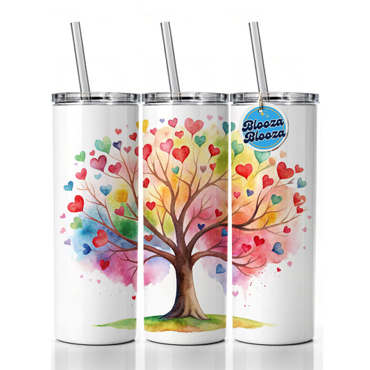 Autism Awareness Acceptance Tree With Hearts Watercolor Skinny Tumbler 20oz with Straw Insulated Water Bottle Gift