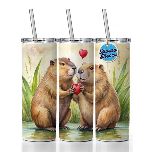 Beavers In Love Water Valentine's Day Skinny Tumbler 20oz with Straw Insulated Water Bottle Gift