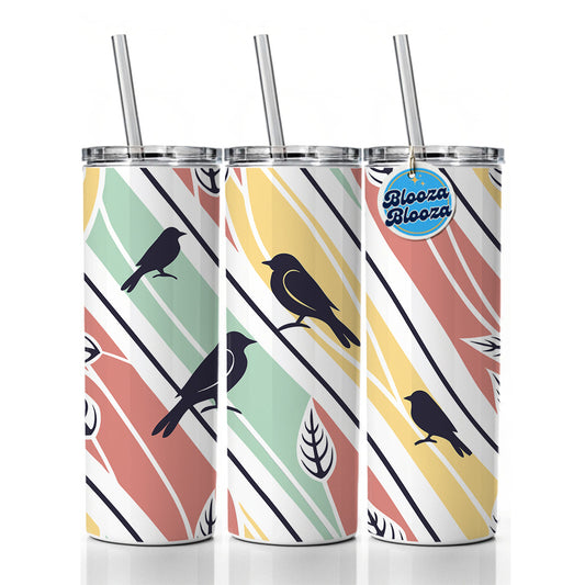 Birds And Trees Abstract Skinny Tumbler 20oz with Straw Insulated Water Bottle Gift