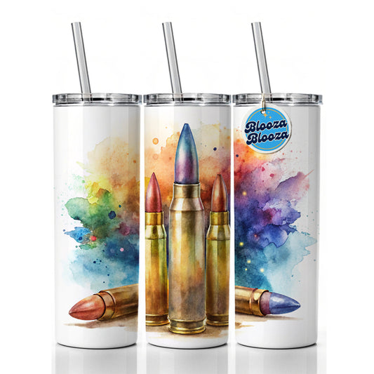 Bullets Watercolor Skinny Tumbler 20oz with Straw Insulated Water Bottle Gift