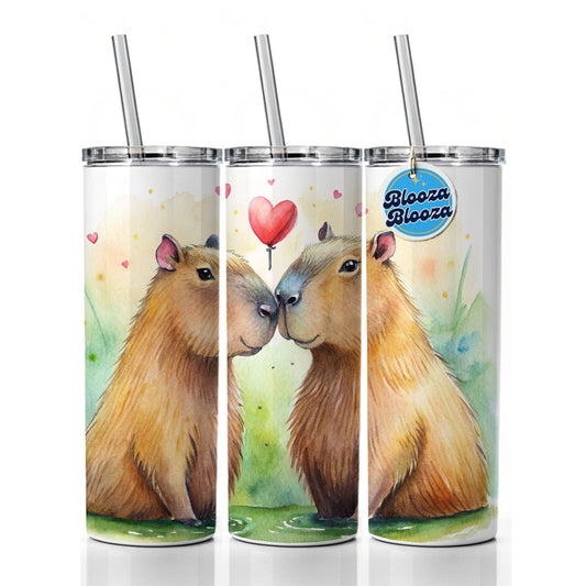 Capybaras In Love Valentine's Day Skinny Tumbler 20oz with Straw Insulated Water Bottle Gift