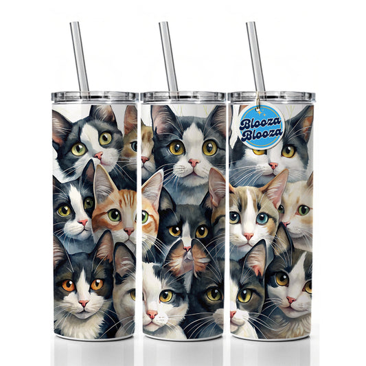 Cartoon Black And White Cats Skinny Tumbler 20oz with Straw Insulated Water Bottle Gift